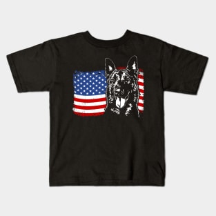 Proud Belgian Malinois American Flag patriotic gift dog Kids T-Shirt